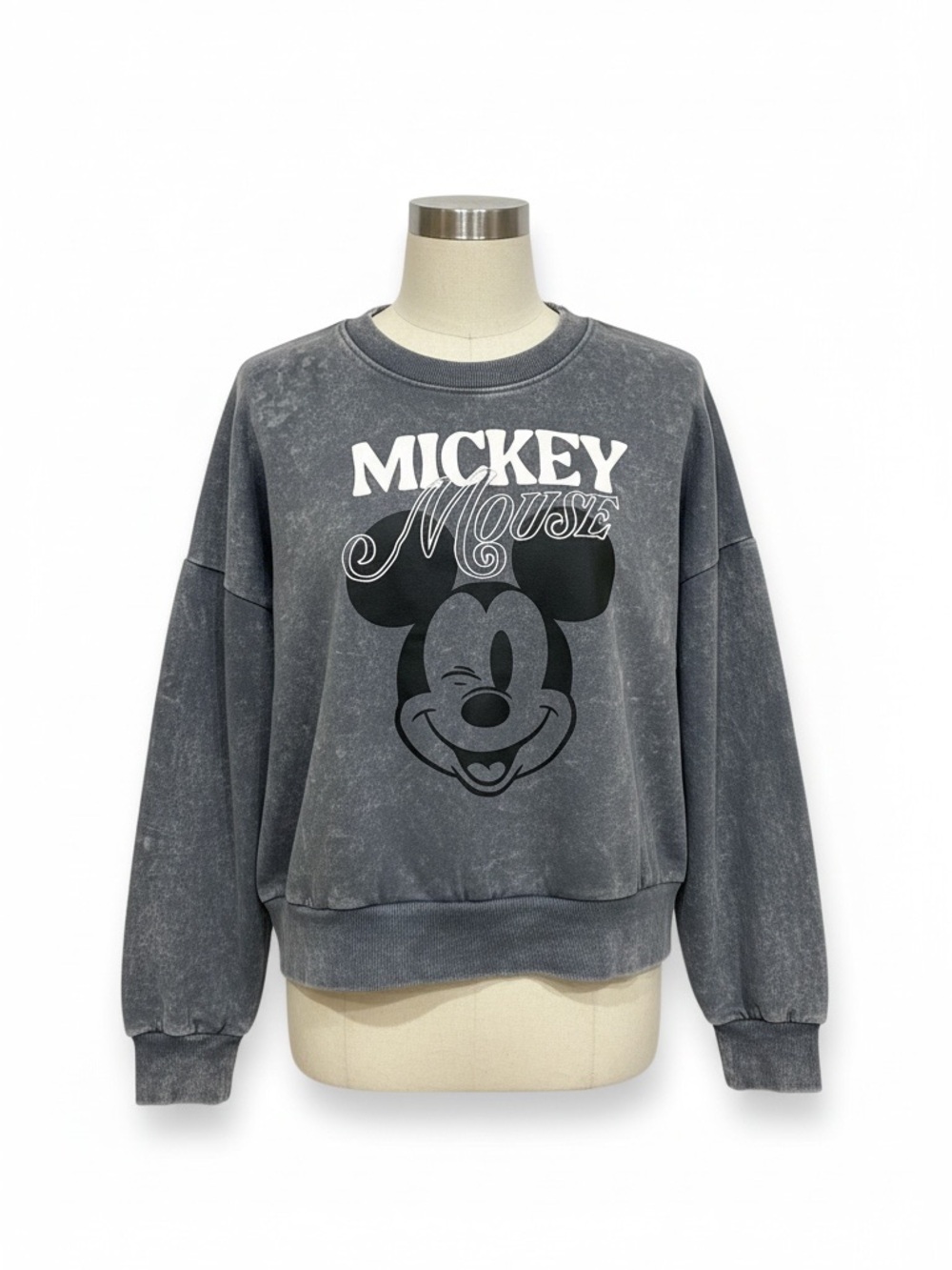Disney Mickey Mouse Gray Mineral Wash Sweatshirt Women’s Large